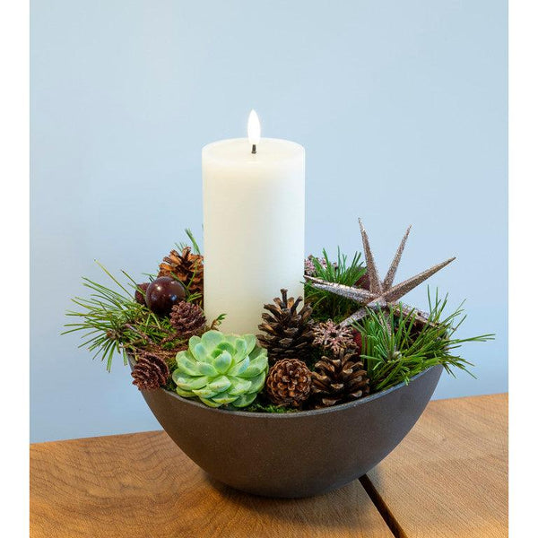 JULEDECO I BIOSKÅL Ø24 CM MED CREMEFARVET LED-LYS